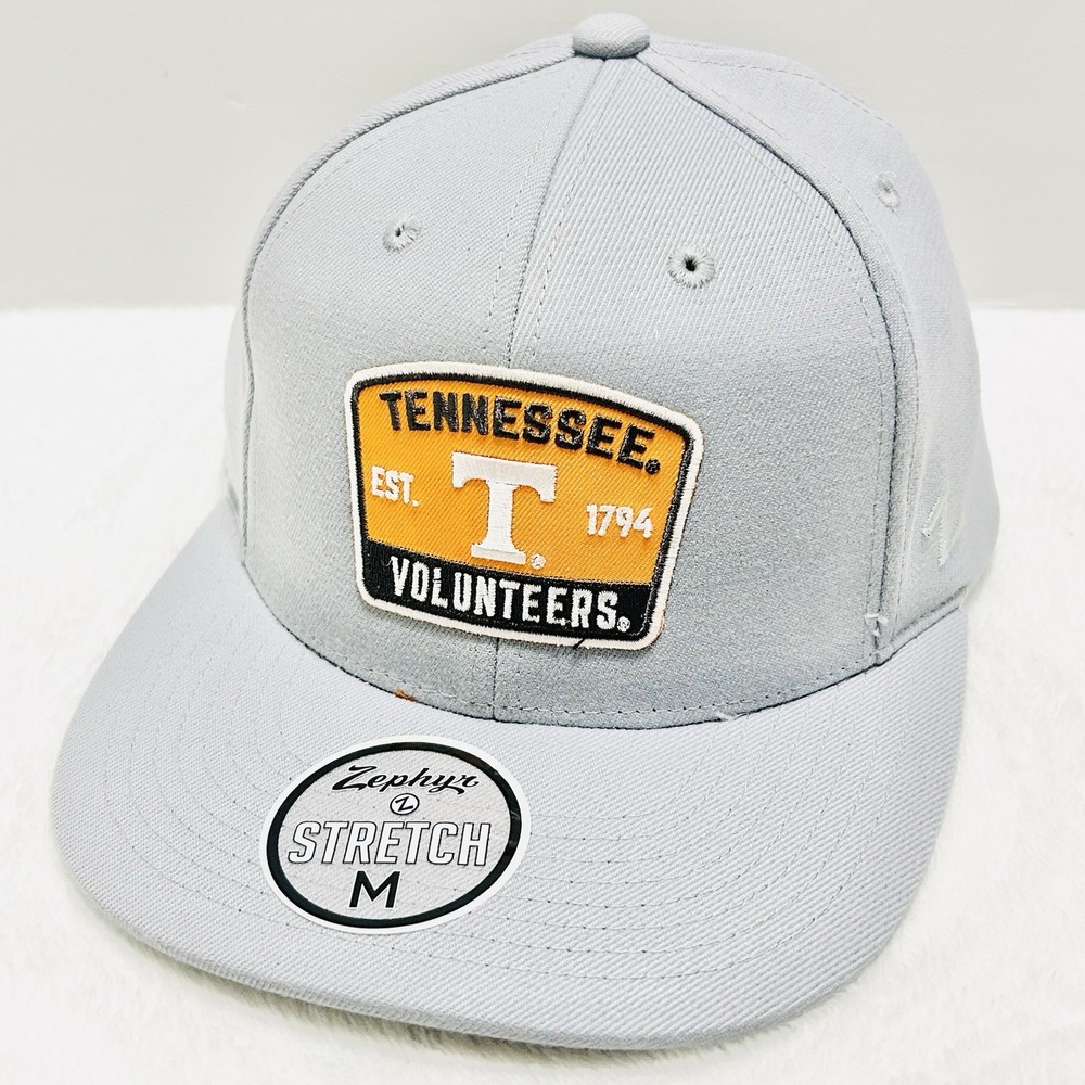 Zephyr Tennessee Volunteers Logo Flat Hat Cap Stretch Flex Medium Light Gray